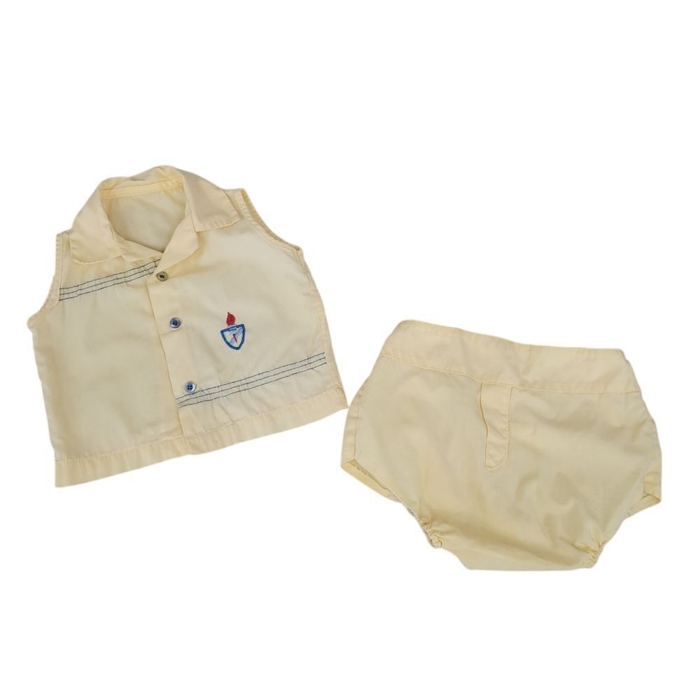 Vintage Baby Tank Top Diaper Cover Bottoms Nautical Summer Outfit Matching Set